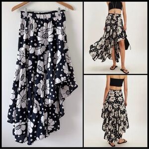 NWOT Free People Poppy Printed Maxi Skirt in Black Combo Size XS